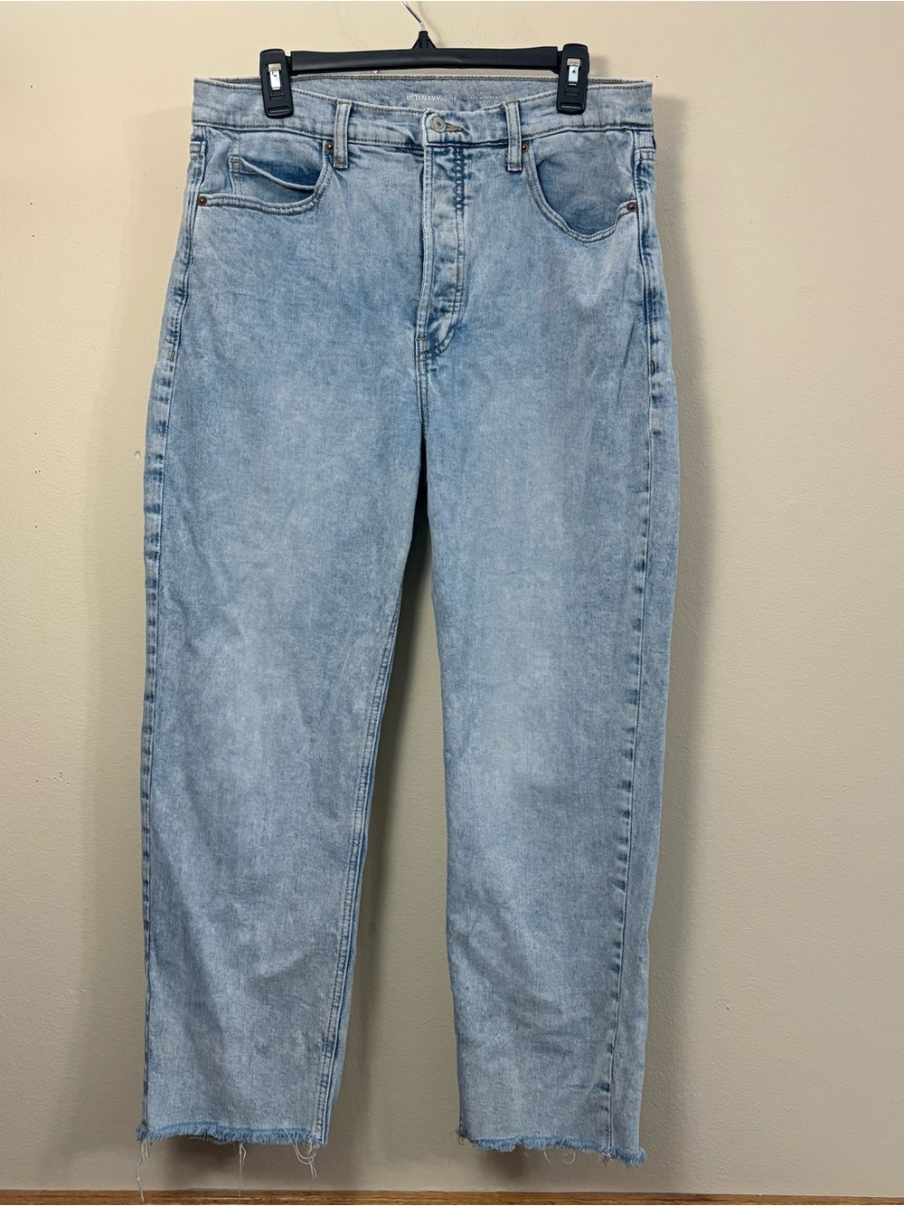 Old Navy Light Wash Blue Women's Jeans 14 super high rise straight leg raw hems